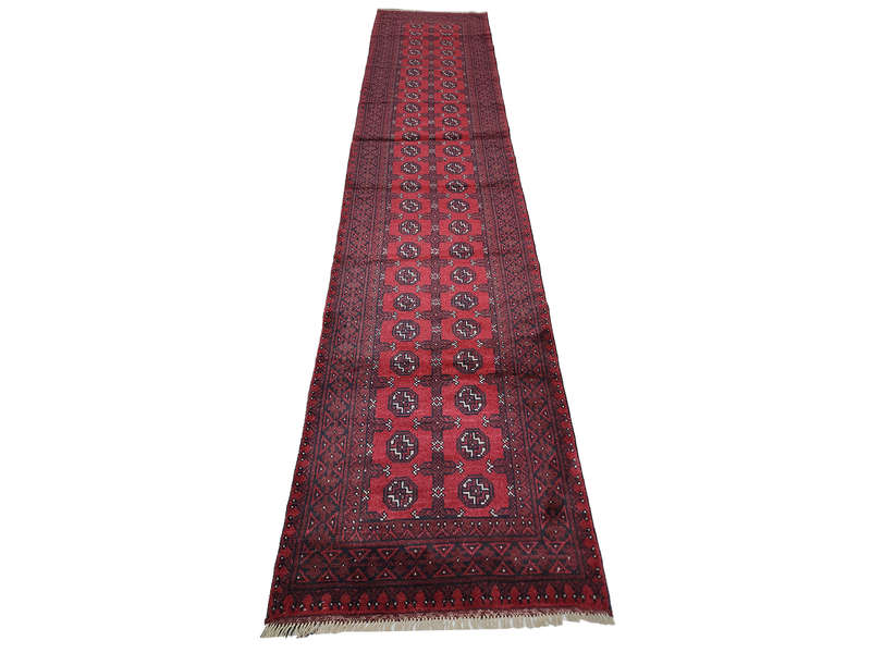 Fin Quality Red Afghan Passage Runner 384 x 81 CM