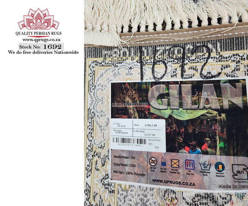 Beautiful Persian Gilan Black Runner 300 x 80 CM