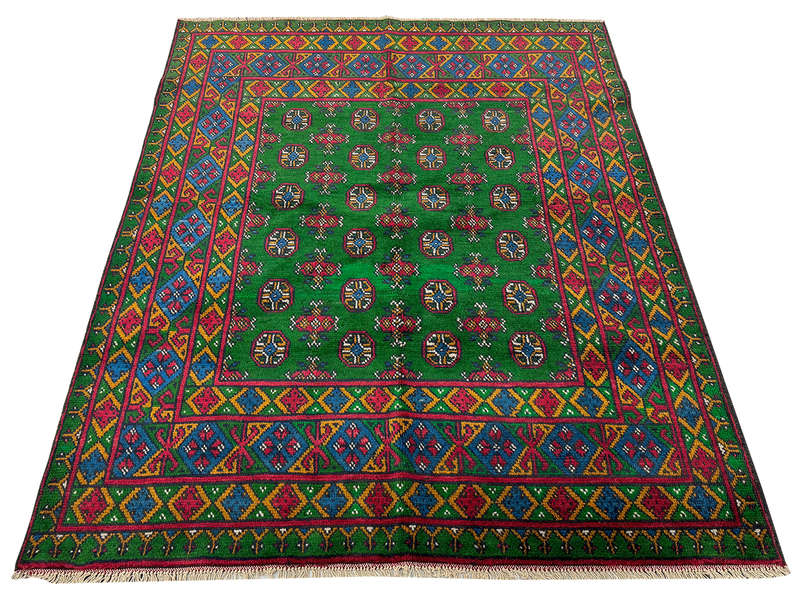 Best Quality Afghan Handmade Green Carpet 191 x 148 cm