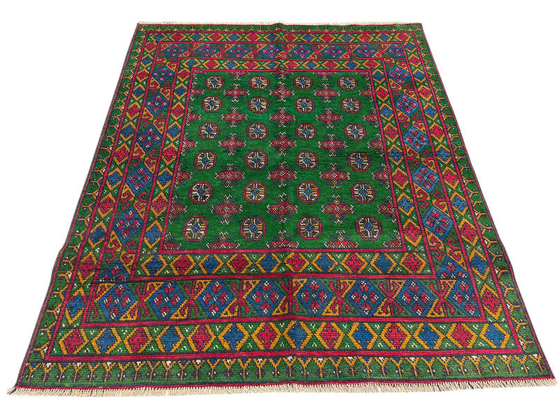Best Quality Afghan Handmade Green Carpet 191 x 148 cm