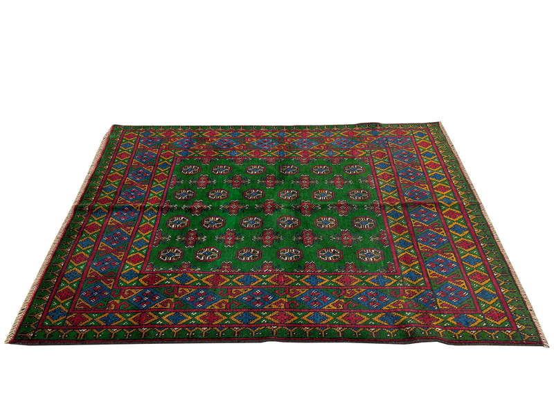 Best Quality Afghan Handmade Green Carpet 191 x 148 cm
