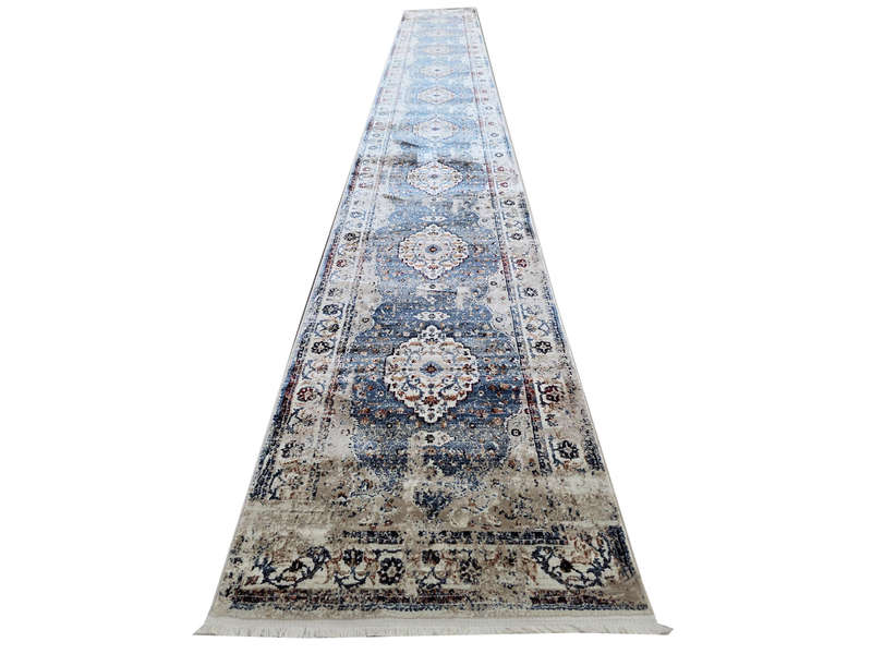 Beautiful Blue Vintage Style Carpet Runner 800 x 80cm