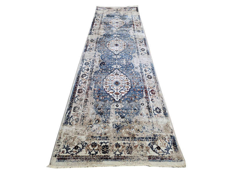 Fine Blue Vintage Style Carpet Runner 300 x 80cm