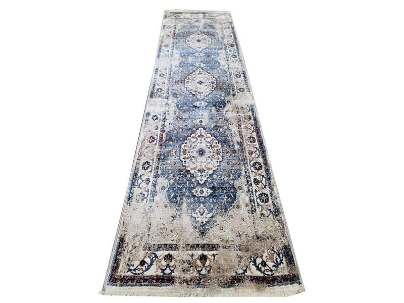 Fine Blue Vintage Style Carpet Runner 300 x 80cm