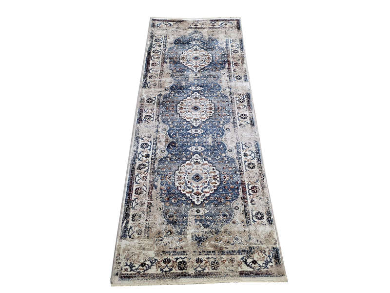 Fine Blue Vintage Style Carpet Runner 300 x 80cm