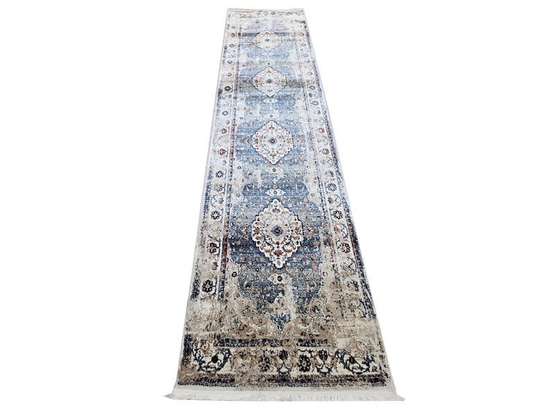 Gorgeous Blue Vintage Style Carpet Runner 400 x 80cm