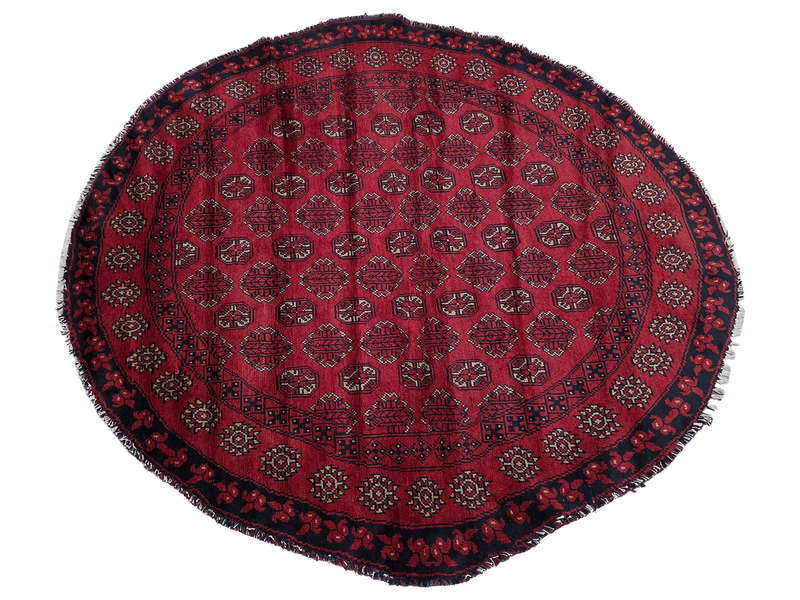 Beautiful Red Afghan Handmade Round Carpet 200 x 190 CM