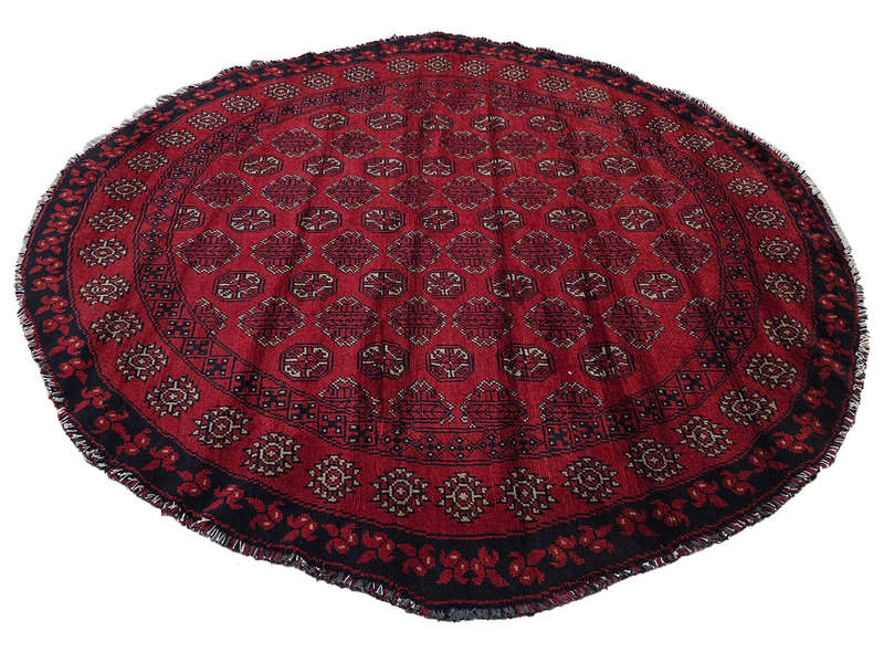 Beautiful Red Afghan Handmade Round Carpet 200 x 190 CM