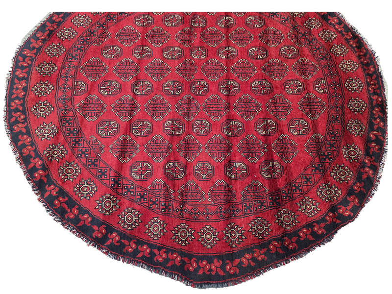 Beautiful Red Afghan Handmade Round Carpet 200 x 190 CM