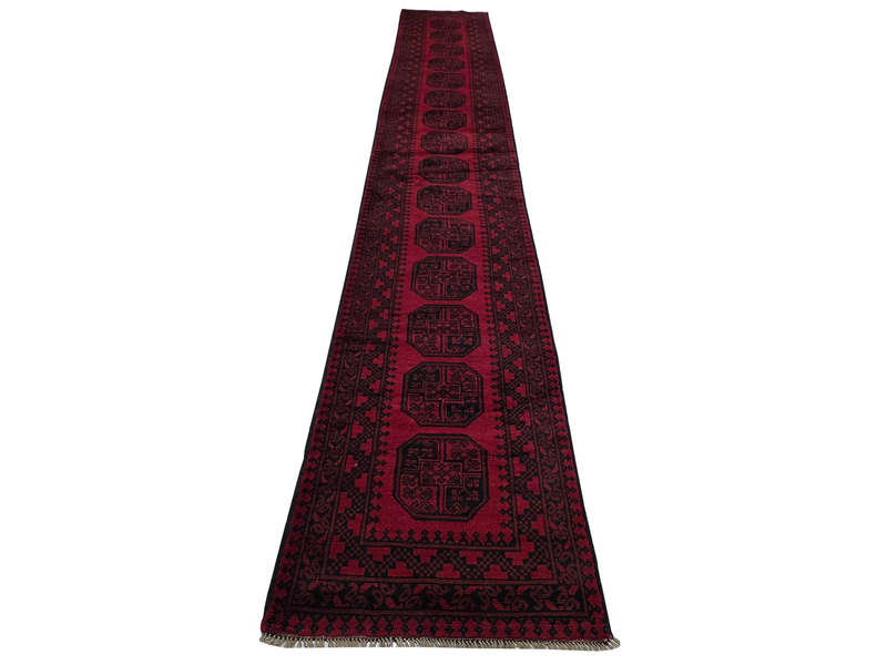 Incredible Elephant foot design Red Afghan Runner 589 x 77 CM