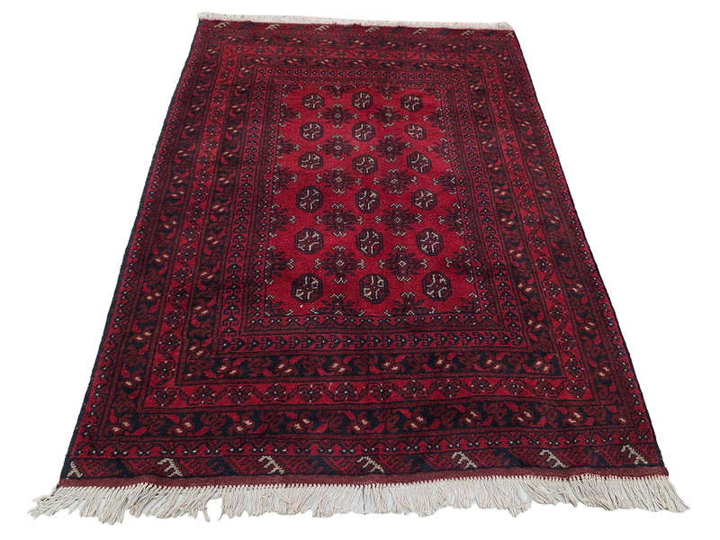 Stunning Red Afghan Bukhara Design Carpet 177 x 125 CM