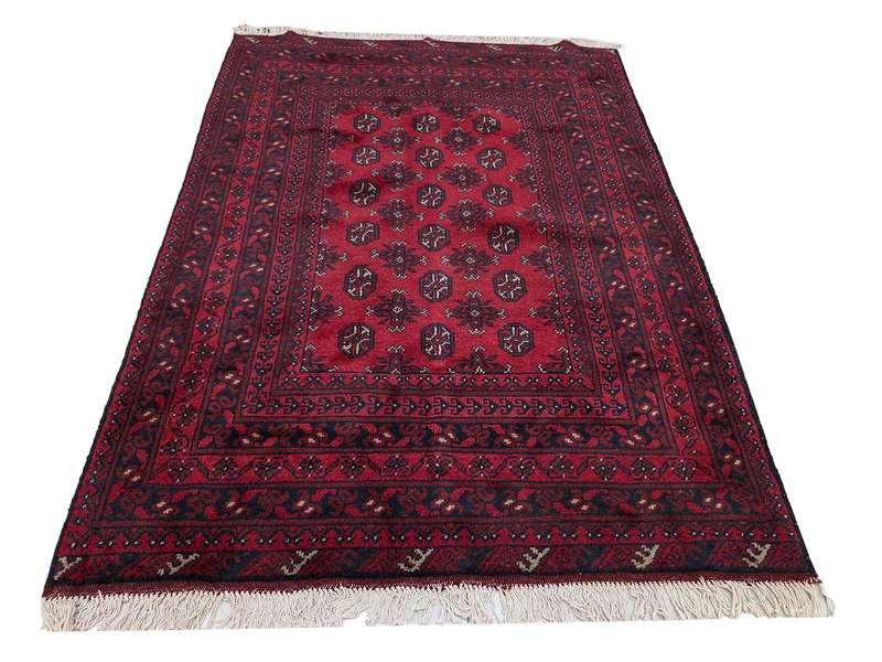 Stunning Red Afghan Bukhara Design Carpet 177 x 125 CM