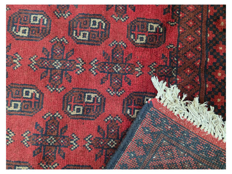 Stunning Red Afghan Bukhara Design Carpet 187 x 125 CM