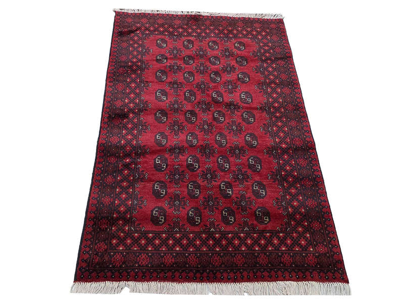 Red Afghan Bukhara Design Carpet 179 x 119 CM