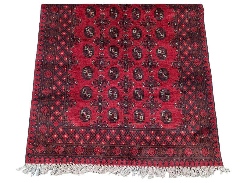 Red Afghan Bukhara Design Carpet 179 x 119 CM