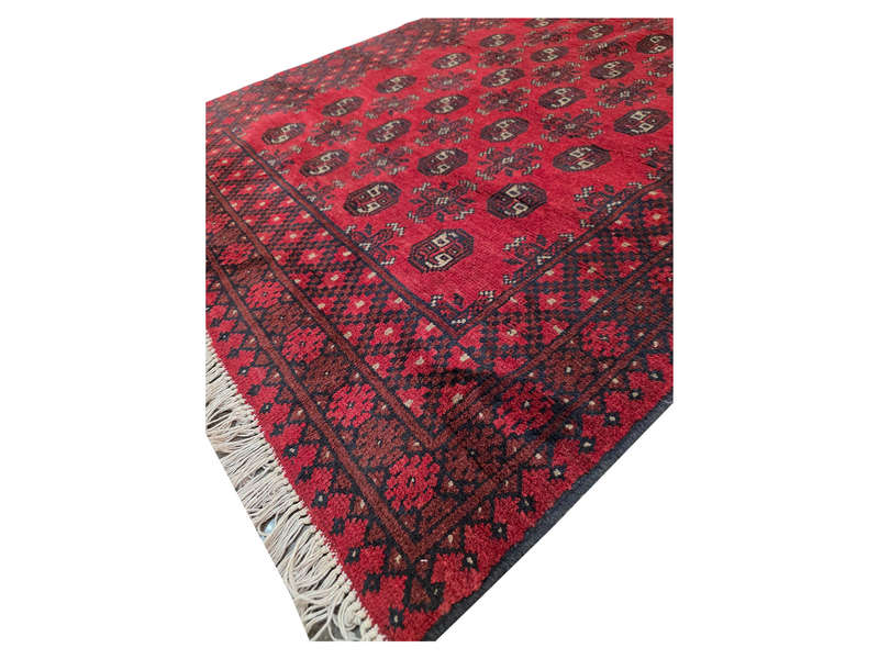 Red Afghan Bukhara Design Carpet 179 x 119 CM