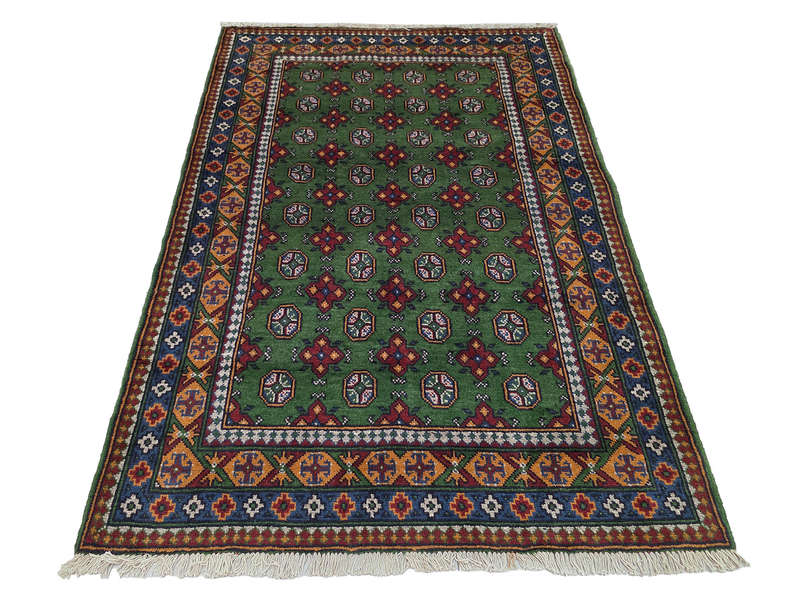 Fine Green Afghan Kunduz Bukhara Carpet 188 x 130 CM