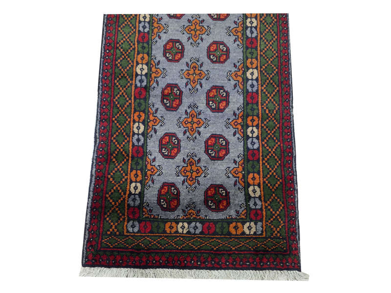 Blue Afghan Kunduz Carpet 294 x 80 cm