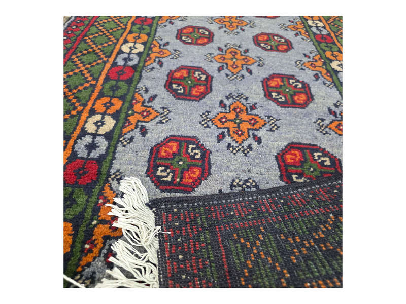 Blue Afghan Kunduz Carpet 294 x 80 cm