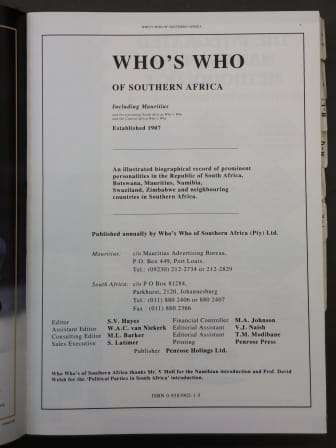 Who's Who of Southern Africa 1994-95 - Eds. S.V. Hayes