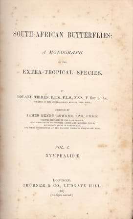 South-African Butterflies : a Monograph of the Extra-Tropical Species - Trimen, Roland and James ...