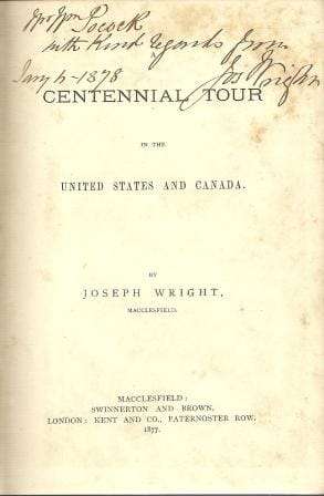 Centennial Tour in the United States and Canada. - Wright, Joseph