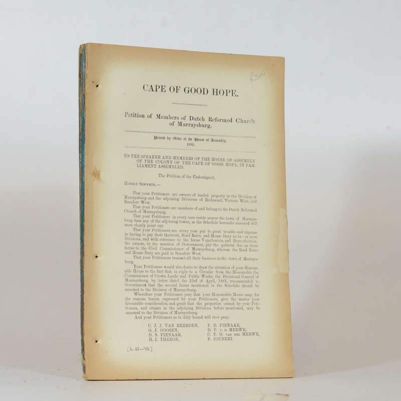 Government Blue Books - Petition of Members of Dutch Reformed Church of Murraysburg and Further C...