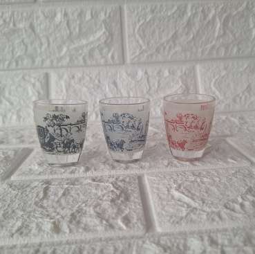 Vintage Frosted Shot Glasses Set Of 3 Stagecoach Ships Bridges