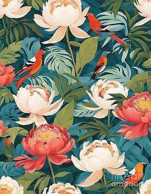 Birds in the Tropical Peony Forest [d]