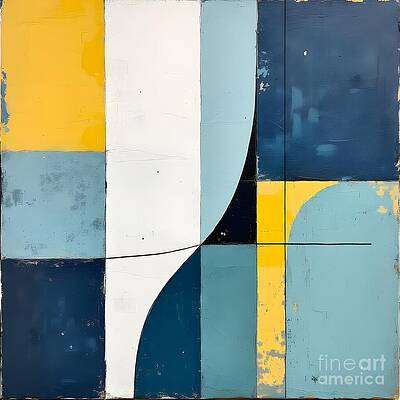 Bold Geometric Abstract in Blue, Yellow and White [d]