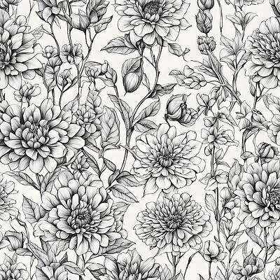 Intricate Black and White Floral Pattern [d]