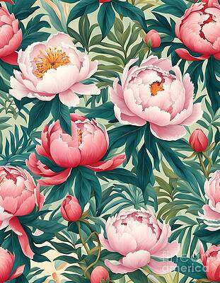 Large Pink Peonies in Various Stages of Blooming [d]