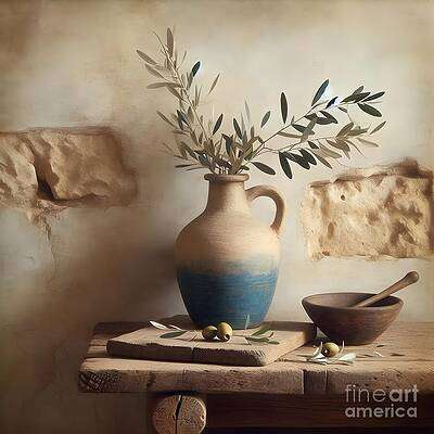 Olive Branches in Rustic Vase [d]