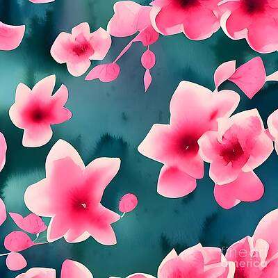 Pink and Dark Aqua Florals [d]