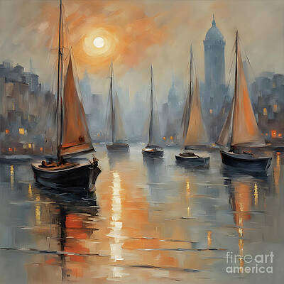 Sailboats Glide Across the Water at Sunset [d]