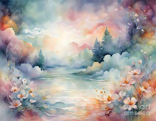 Serene River Surrounded by Blooming Flowers [d]