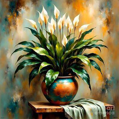 Spathiphyllum in Polished Blue and Copper Ball Pot [d]