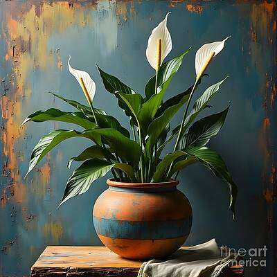Spathiphyllum in Raw Terracotta Ball Pot [d]