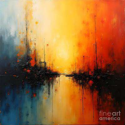 Sunburst Yellow Abstract Landscape [d]