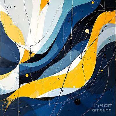 Waves of Blue, Yellow and Grey Abstract [d]
