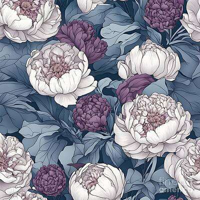 White Peonies with Purple and Muted Blues [d]