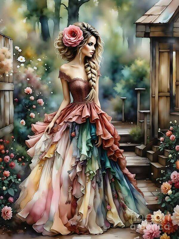 Colorful Dress Art Print featuring the digital art Beauty in a Ruffled Gown by Jennifer Van Niekerk