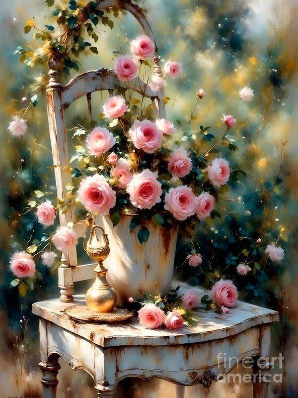 Flowers Art Print featuring the digital art Nostalgic Rose Bouquet by Jennifer Van Niekerk