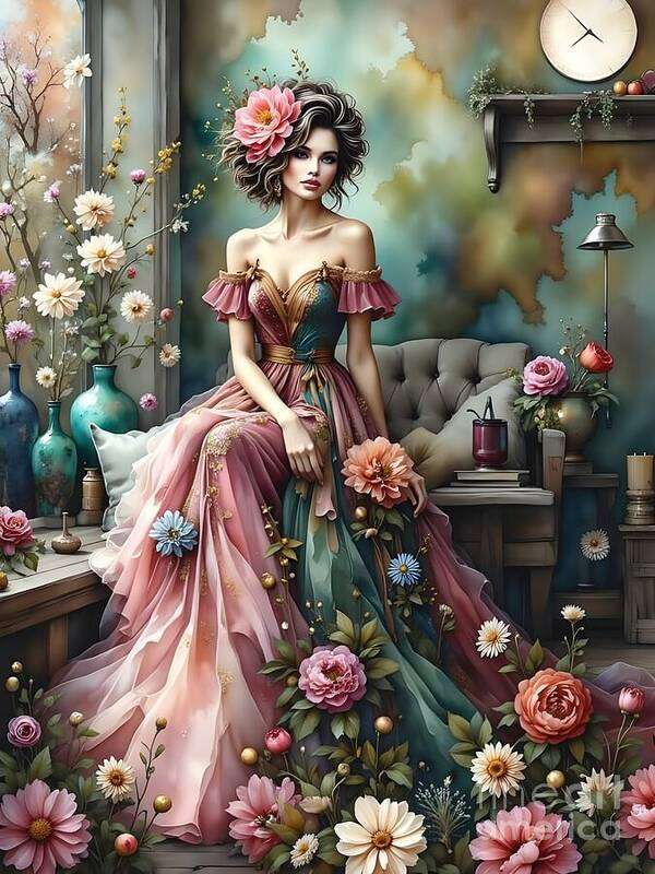 Woman Art Print featuring the digital art Whimsical Elegance by Jennifer Van Niekerk