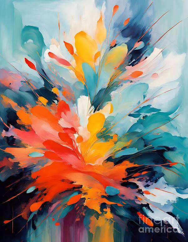 Abstract Art Print featuring the digital art Abstract Floral Burst by Jennifer Van Niekerk