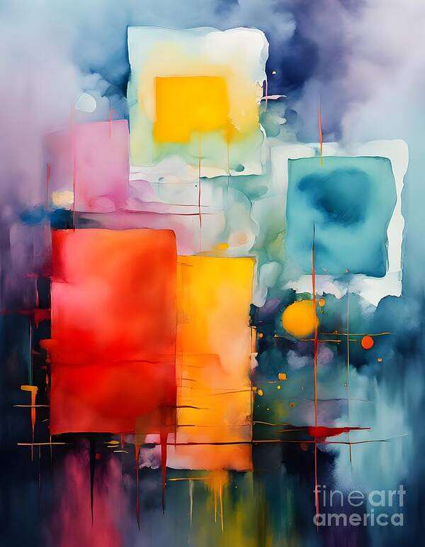 Abstract Art Print featuring the digital art Abstract Geometric Composition on a Smoky Background by Jennifer Van Niekerk