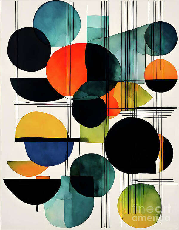 Abstract Art Print featuring the digital art Circles and semi-circles by Jennifer Van Niekerk