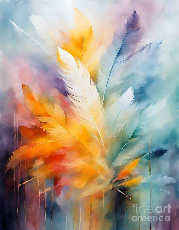 Feathers Art Print featuring the digital art Colourful Shades of Feathers Floating by Jennifer Van Niekerk
