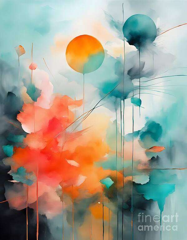 Abstract Art Print featuring the digital art Elements of Orange and Teal by Jennifer Van Niekerk