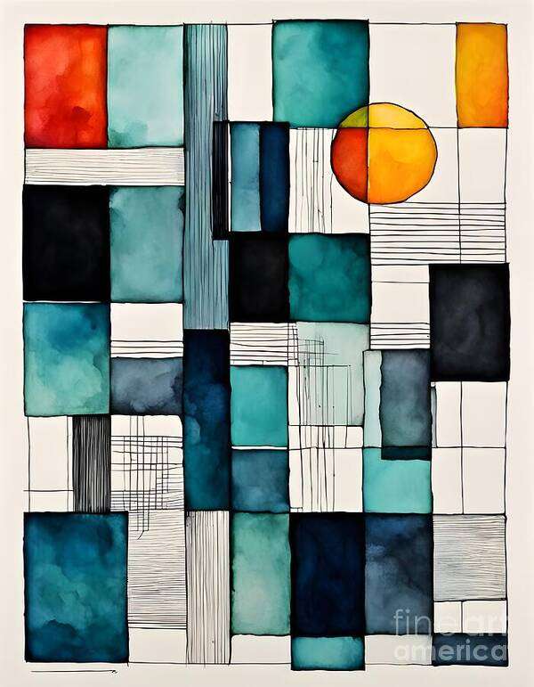 Geometric Art Print featuring the digital art Geometric Grid Pattern by Jennifer Van Niekerk